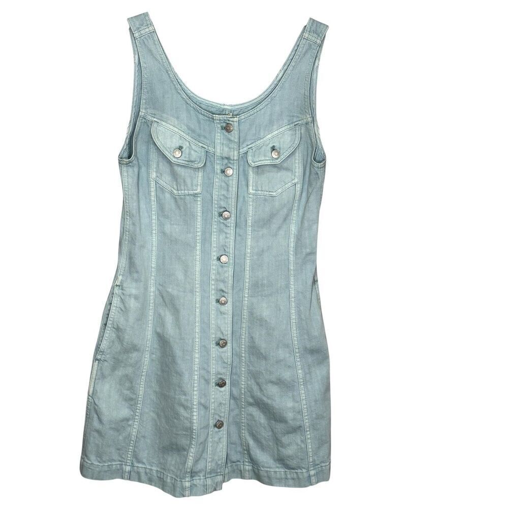Madewell Dress Womens 2 Blue Denim Button Front Sleeveless Pockets Mini Utility
